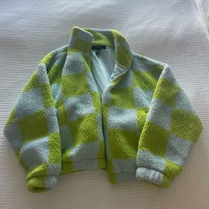 Neon Checkerboard Fur Jacket